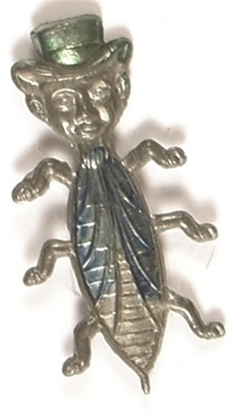 Bryan Silver Bug with Top Hat, Blue Wings