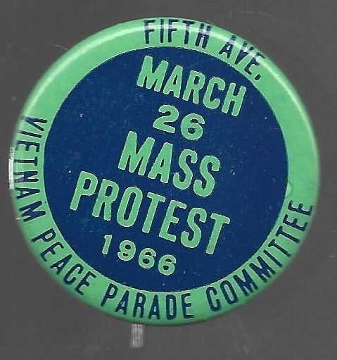 Vietnam Peace Parade Committee 1966 Protest Pin 