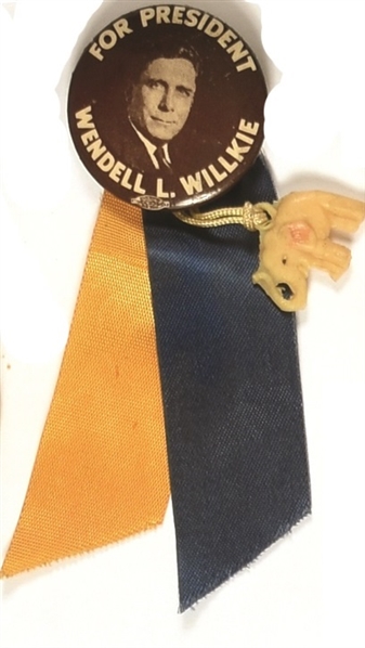 Willkie for President Pin With Elephant, Ribbons