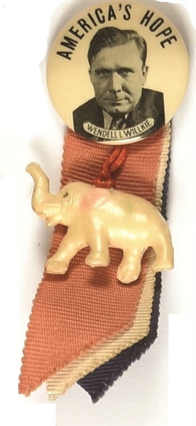 Willkie Americas Hope Pin, Elephant and Ribbons