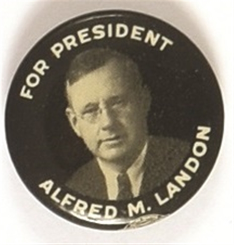 Landon for President Black and White Picture Pin