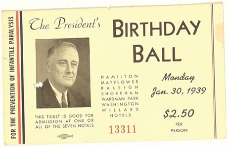 FDR Birthday Ball 1939 Ticket