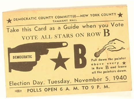 Roosevelt New York 1940 Election Card