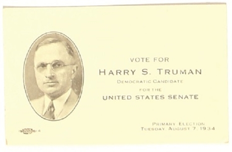 Truman 1934 Senate Campaign Card