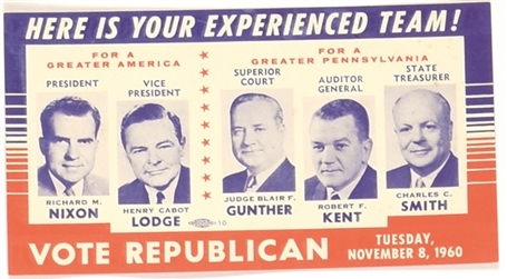 Nixon Vote Republican Pennsylvania Coattail Card