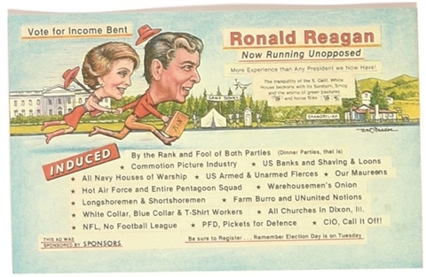 Ronald and Nancy Reagan Cartoon Postcard