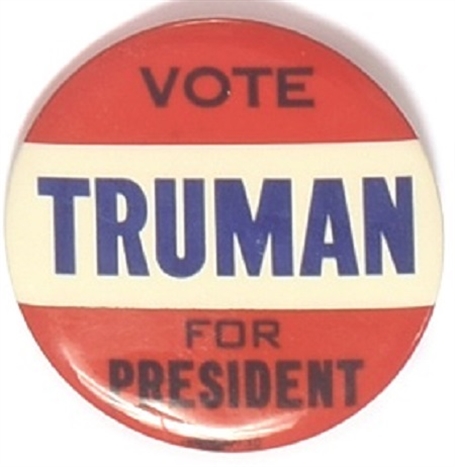 Vote Truman Large Red, White and Blue Celluloid