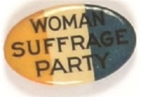 Woman Suffrage Party Blue, Yellow and White Celluloid