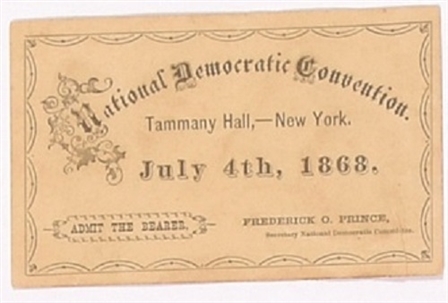 Seymour Tammany Hall 1868 Convention Ticket