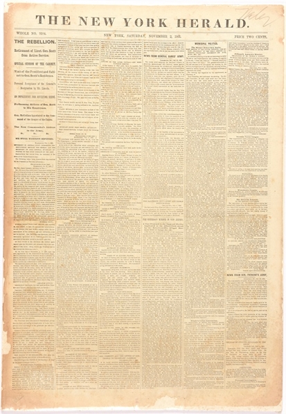 New York Herald 1861 Front Page