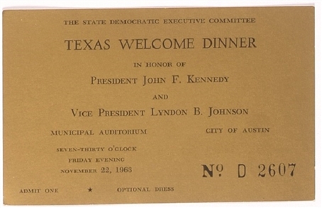 Kennedy Austin Texas Welcome Dinner Ticket