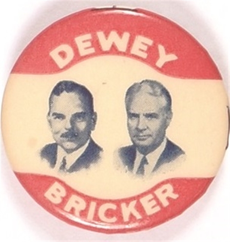 Dewey, Bricker Scarce 1944 Celluloid Jugate