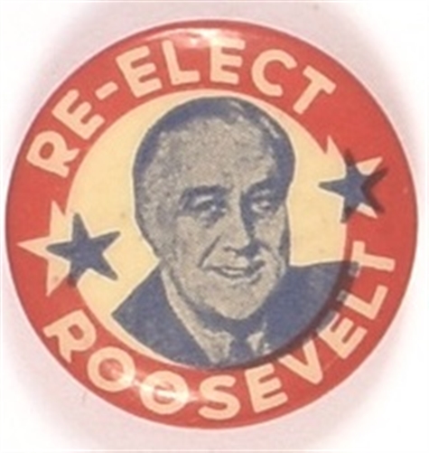 Re-Elect Roosevelt Two Stars Pin