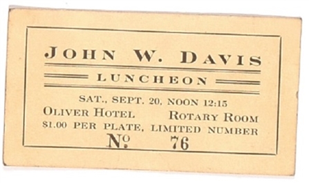 Davis 1924 Tennessee Luncheon Ticket