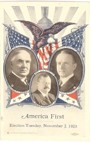 Harding America First Pennsylvania Postcard