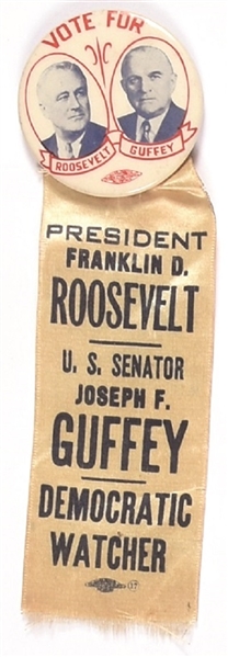 Roosevelt and Guffey Pennsylvania Pin and Ribbon