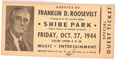 Roosevelt Shibe Park Rally Ticket