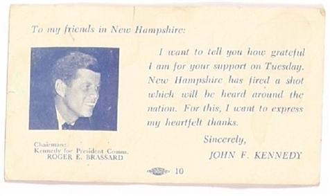 JFK New Hampshire Campaign Card