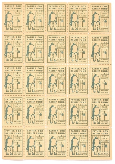 Father Cox Relief Fund Sheet of Stamps