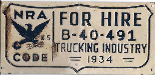 NRA Trucking Industry 1934 License