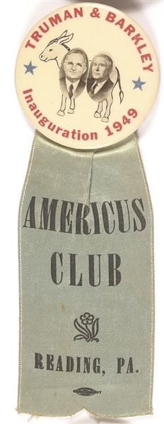 Truman, Barkley Americus Club Pin and Ribbon
