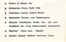 Jimmy Carter for State Senator Campaign Card