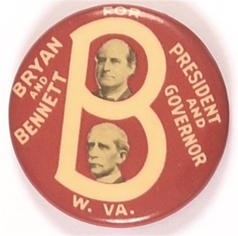 Bryan and Bennett Rare West Virginia Coattail