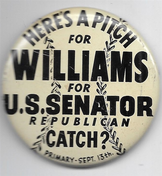 Williams For US Senator Baseball Pin 