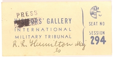 Nuremberg Trials Press Ticket