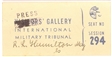 Nuremberg Trials Press Ticket