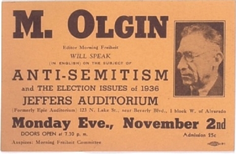 M. Olgin Anti Semitism Lecture Ticket