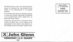 John Glenn for Senate Postcard