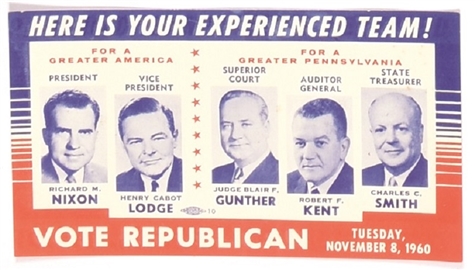 Nixon Pennsylvania Coattail Campaign Card