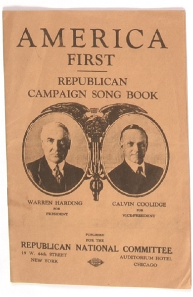 Harding, Coolidge America First Song Book