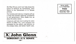 John Glenn for Senator Postcard