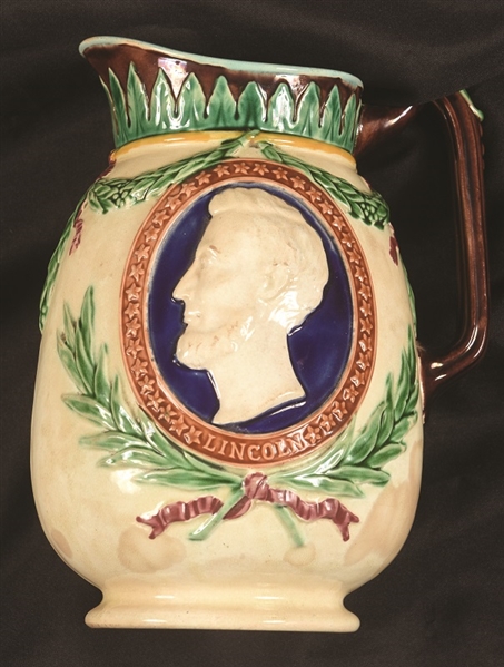 Lincoln and Washington Majolica Pitcher