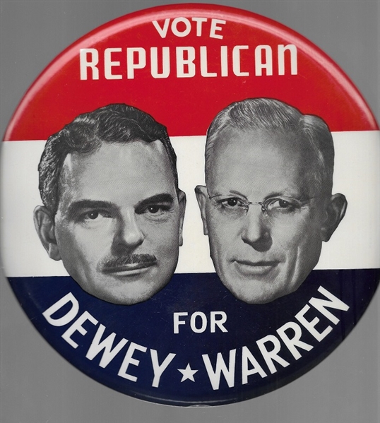 Vote Republican for Dewey-Warren 9 Inch Celluloid