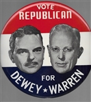 Vote Republican for Dewey-Warren 9 Inch Celluloid