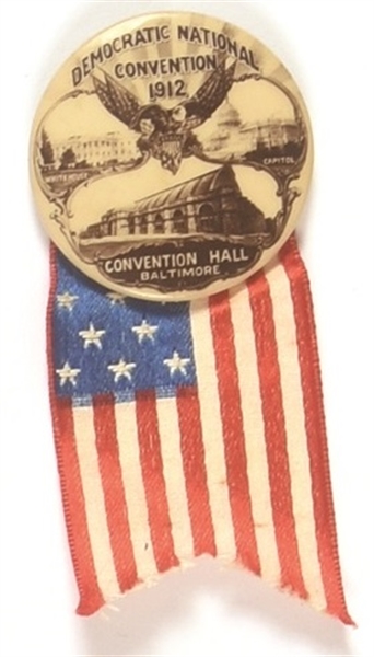 Wilson 1912 Democratic Convention Baltimore 1 1/4-Inch  Pin and Ribbon