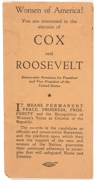 Cox and Roosevelt Women of America Pamphlet