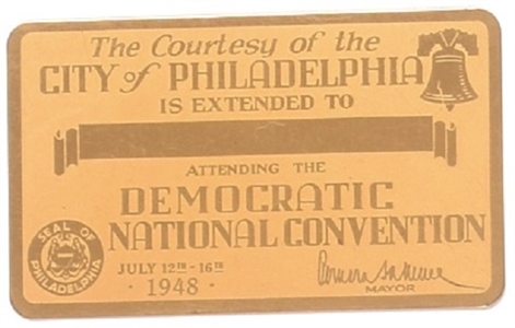 Truman Philadelphia Metal Convention Card