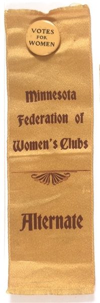 Votes for Women Pin and Minnesota Ribbon