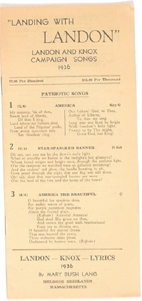 Alf Landon Massachusetts Song Book