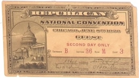 Harding 1920 Convention Ticket