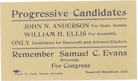 Roosevelt Progressive California Coattail Election Card