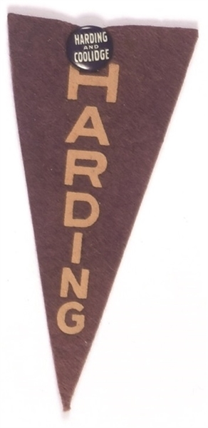 Harding 1920 Pin and Small Cloth Pennant