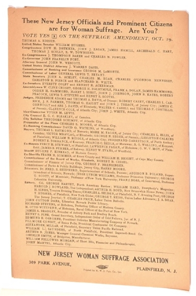 New Jersey Woman Suffrage Association Handbill