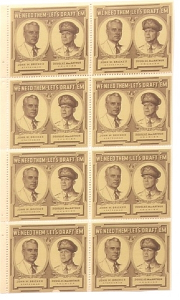 Bricker and MacArthur Sheet of 8 Stamps