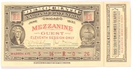 Roosevelt 1932 Convention Ticket