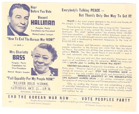 Hallinan, Bass Peoples Party End the Korean War